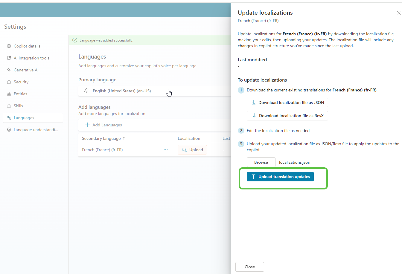 Upload Translation Updates
